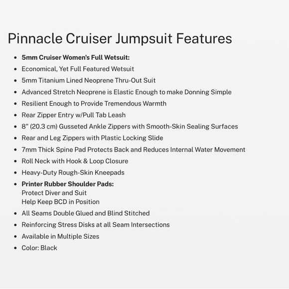 *NWOT* Pinnacle 5mm Cruiser Women's Full Wetsuit Small - Picture 5 of 7